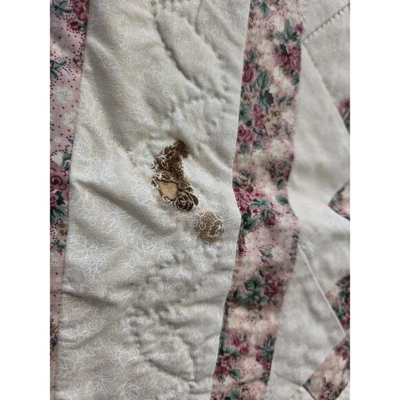 Handmade Floral Print Cotton Hand Quilted Lap Throw Coverlet Baby Quilt Rosettes - Picture 2 of 9
